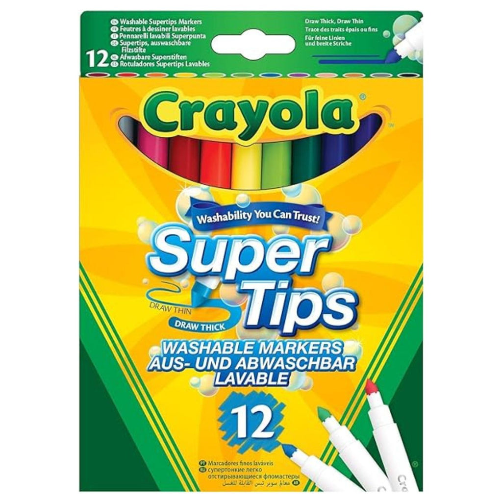 Pack of 12 CRAYOLA SuperTips Washable Markers - Assorted Colours