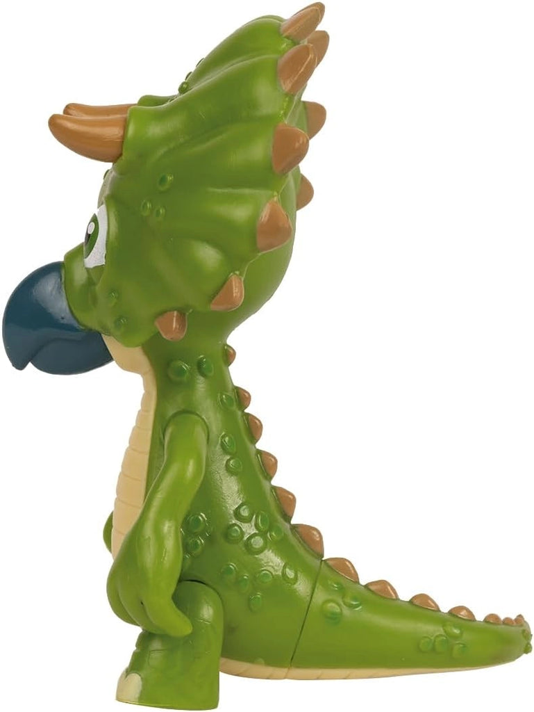 Toy dinosaur figure with a blue snout on a white background