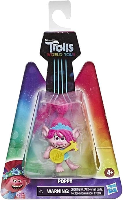 Trolls World Tour Poppy figure in packaging with colorful design