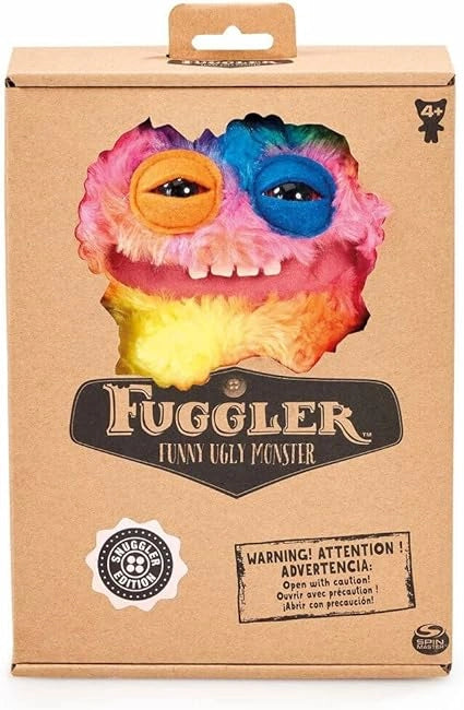 Fuggler toy packaging with colorful monster design on a brown cardboard box.