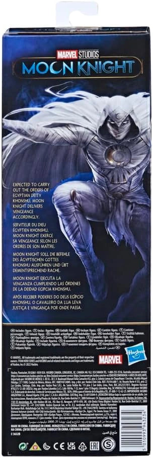 Marvel Moon Knight action figure packaging with character illustration and branding.