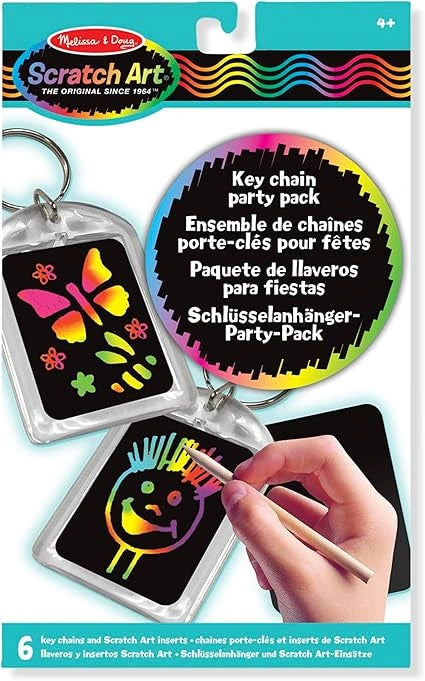 Keychain party pack with scratch art keychains and packaging