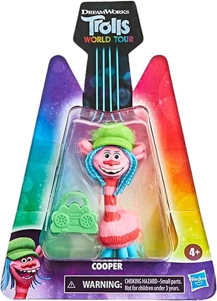 Trolls World Tour Cooper toy figure in packaging with rainbow design