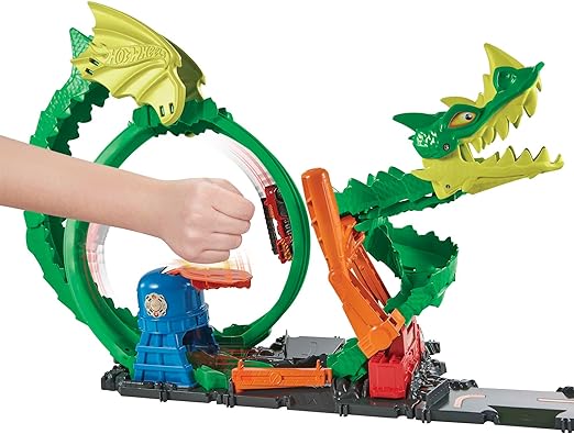 launching of the toy car on hotwheel city dragon drive