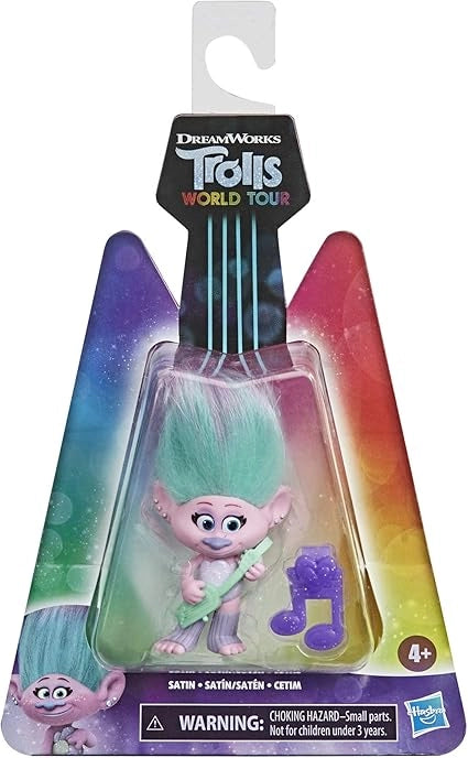 Satin Toy figure in packaging with DreamWorks Trolls branding