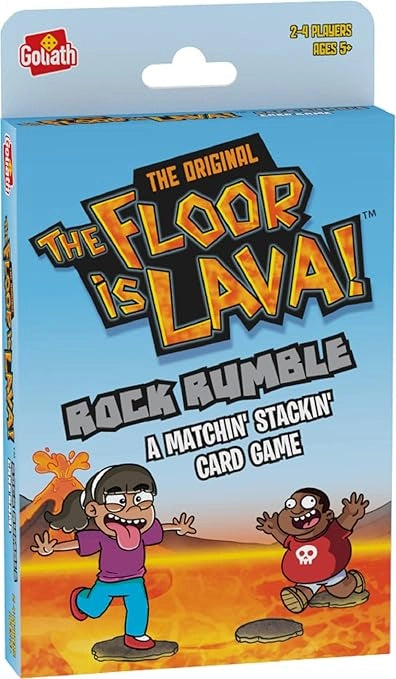 Box of 'The Floor is Lava! Rock Rumble' card game with characters on a lava-themed background.