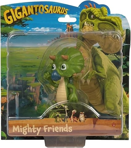 Toy figure of a dinosaur in packaging with 'Gigantosaurus' branding