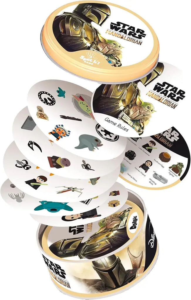 Fast Dobble Star Wars Mandalorian ROund cards with case