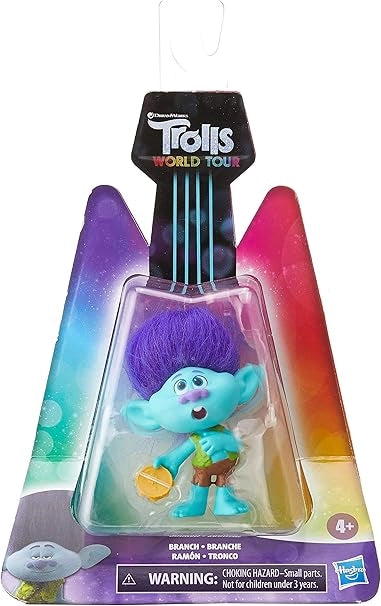 Trolls World Tour Branch toy figure in packaging with colorful design