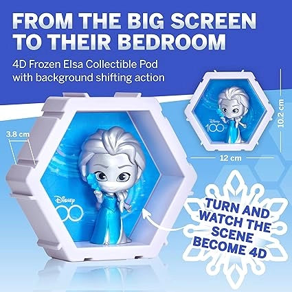 4D Frozen Elsa collectible pod with background shifting action on a blue background