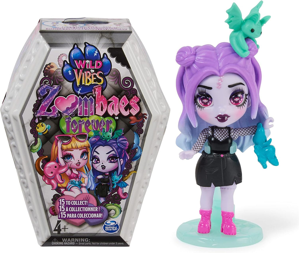 Zombaes Forever surprise collectible doll figures! Each spooky blind box contains a mysterious 3.5-inch zombie doll with a unique personality and style. Unbox to discover your surprise doll, along with cool doll accessories, a sticker sheet, a doll stand, and a collector card with exclusive character artwork. Collect all the wacky, not-so-scary zombies to complete your spooky crew! Ages 4 and up.