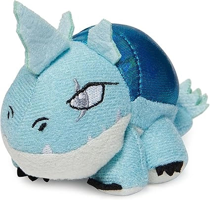 Blue plush toy with a shiny blue ball on top against a white background