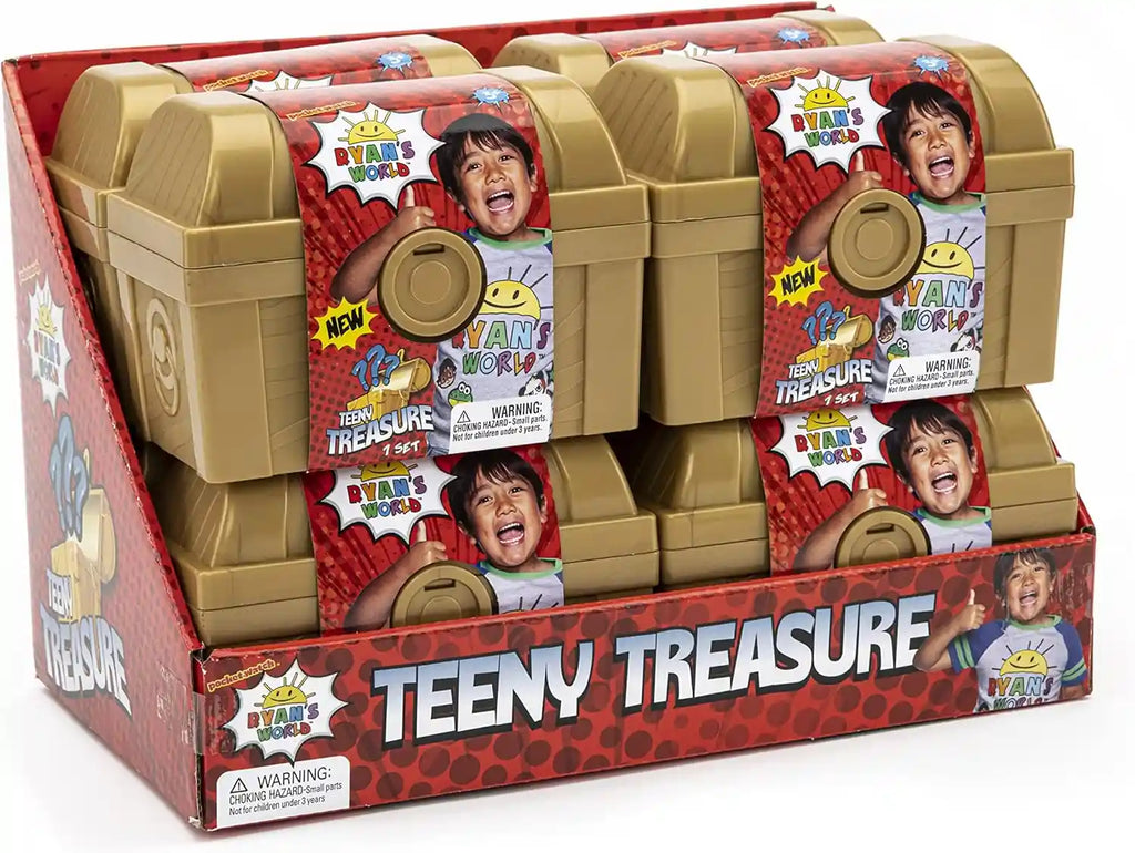 Display of 'Teeny Treasure' boxes with children's faces on a white background