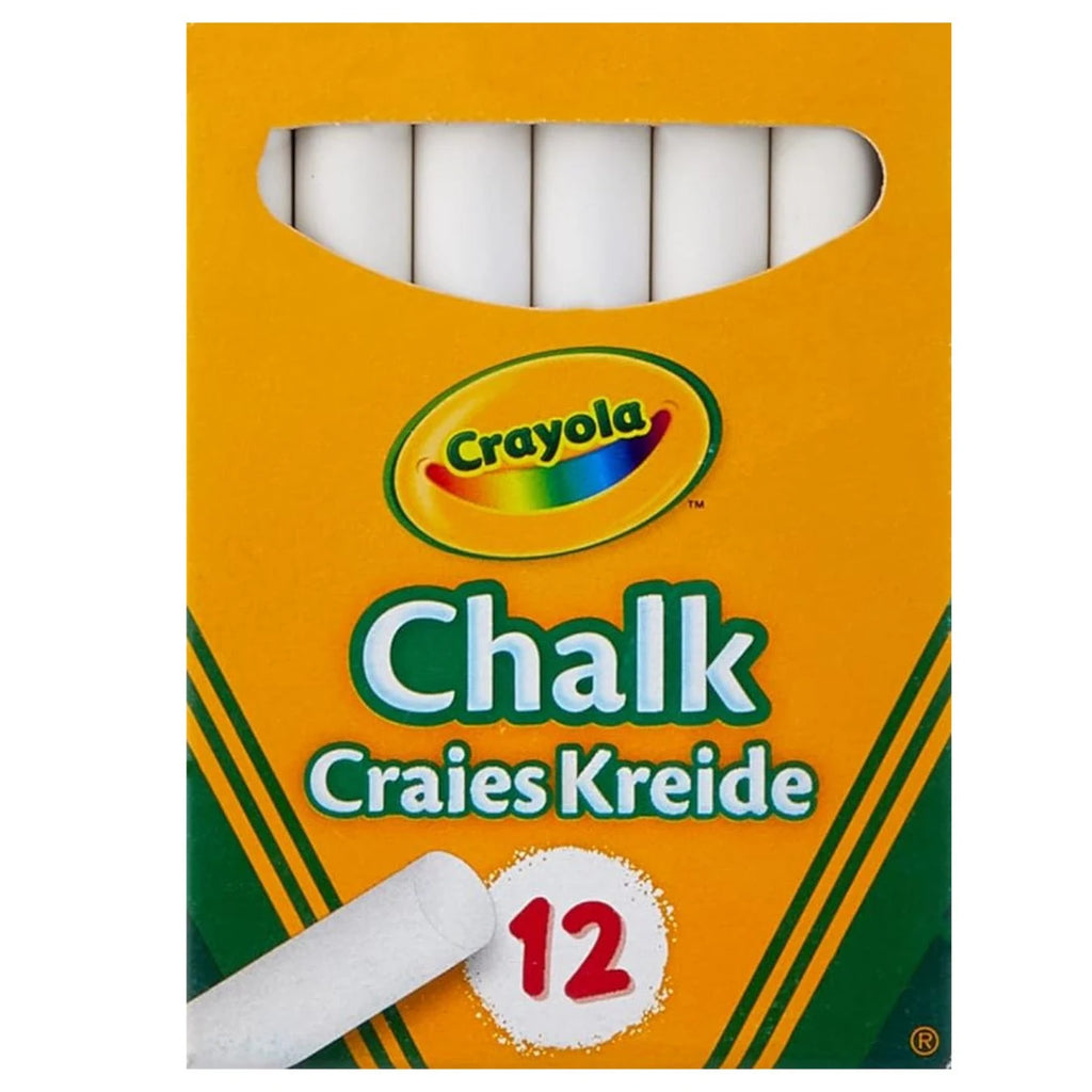 Crayola Anti-Dust White Chalk Pack with 12 pieces arranged neatly