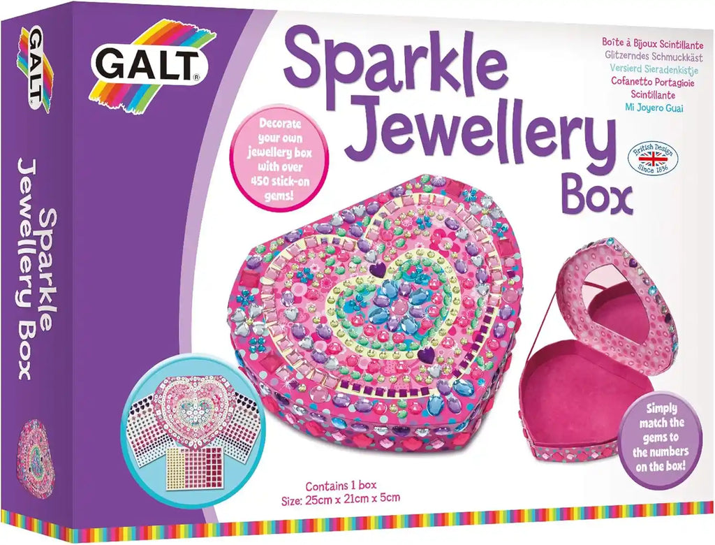 Make own Galt sparkle jewellery box, match the gems to numbers on the box to decorate