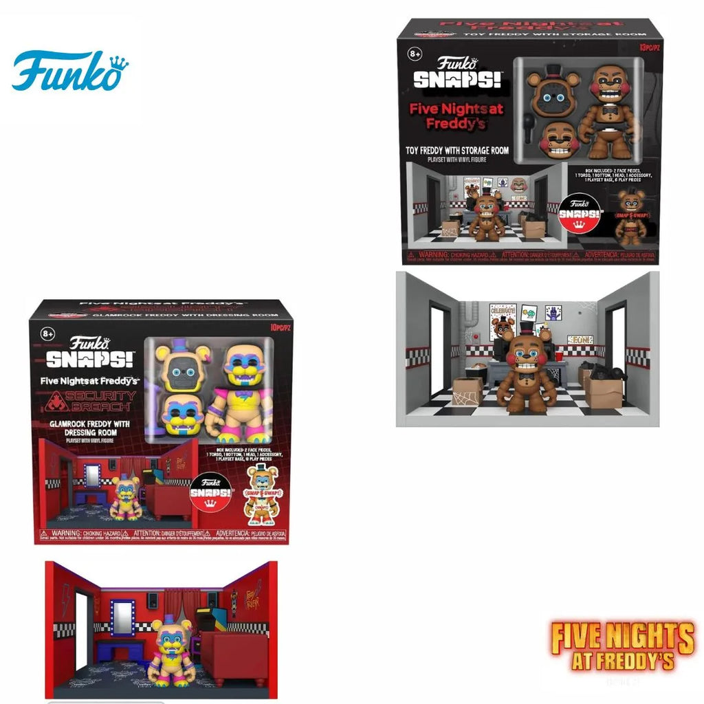 Pack of 2 - Funko (FNAF) Glamrock Freddy with Dressing Room & Snaps Playset with Security Room