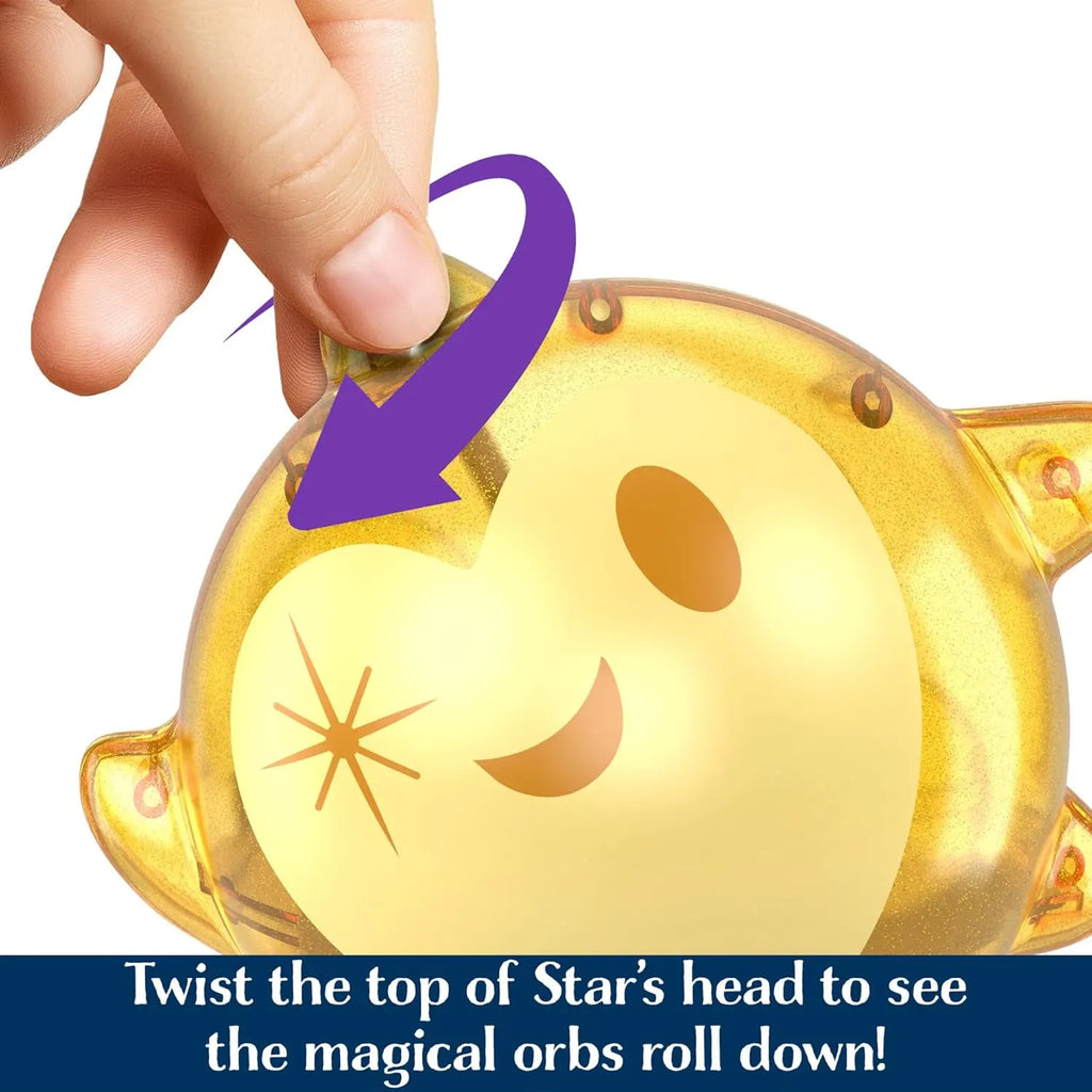 Twist the top o star's head to see the magical orbs roll down!