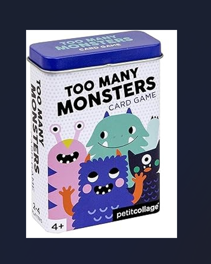 Too Many Monsters Card Game (PTC255) by Petit Collage. A fun and educational matching game for children ages 4 and above. Players race to collect the most monster cards by matching colorful illustrations. Features simple gameplay perfect for introducing young children to matching and memory concepts. Sturdy tin box makes it ideal for travel and storage