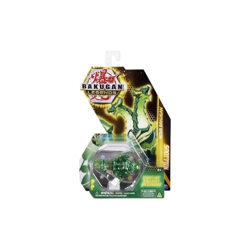 Bakugan Legends toy packaging with a green dragon Nillious creature on a white background