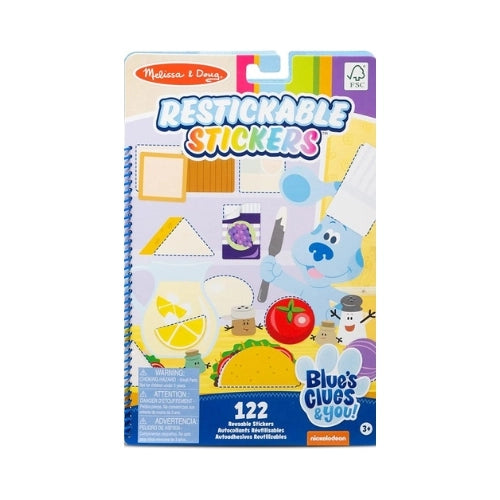 Packaging of Blue's Clues & You restickable stickers with colorful design and text.