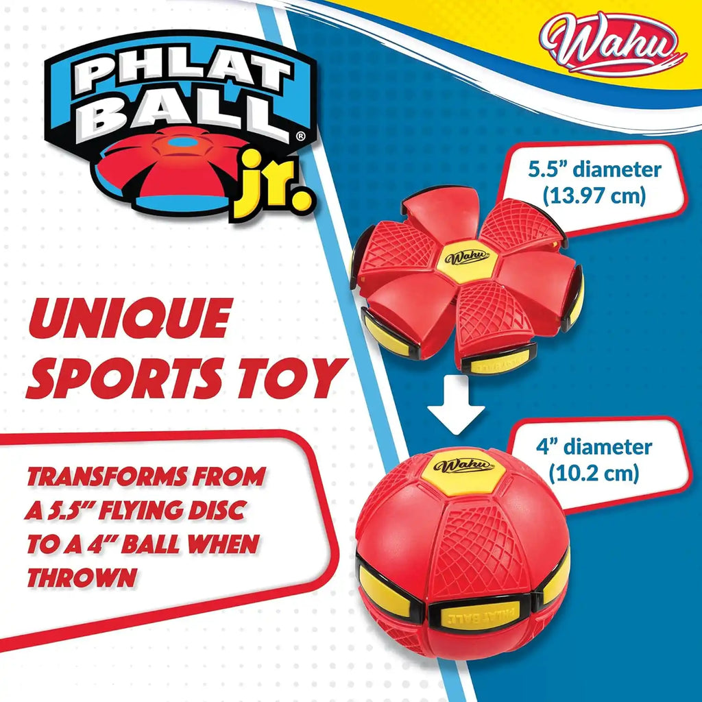 The WAHU Phlat Ball Junior in red, fully transformed into a 15cm ball, perfect for catching