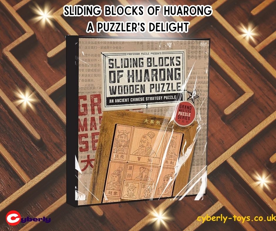 Professor Puzzle Grandmasters Sliding Blocks of Huarong brain teaser puzzle. Wooden puzzle featuring characters from the Battle of Red Cliffs, where the goal is to move the largest block (Cao Cao) out of the bottom opening by strategically sliding the other blocks. A challenging and rewarding puzzle for all ages. Difficulty level: Grandmaster.