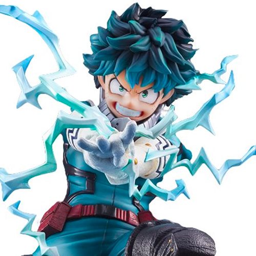 The My Hero Academia Izuku Midoriya 1:8 Scale Statue is a collector's item that features the protagonist of the popular anime series, Izuku Midoriya, also known as Deku. The statue depicts Midoriya in a dynamic pose, typically geared up for a fight. These statues are typically made of PVC or ABS plastic and stand around 8-10 inches tall. 
