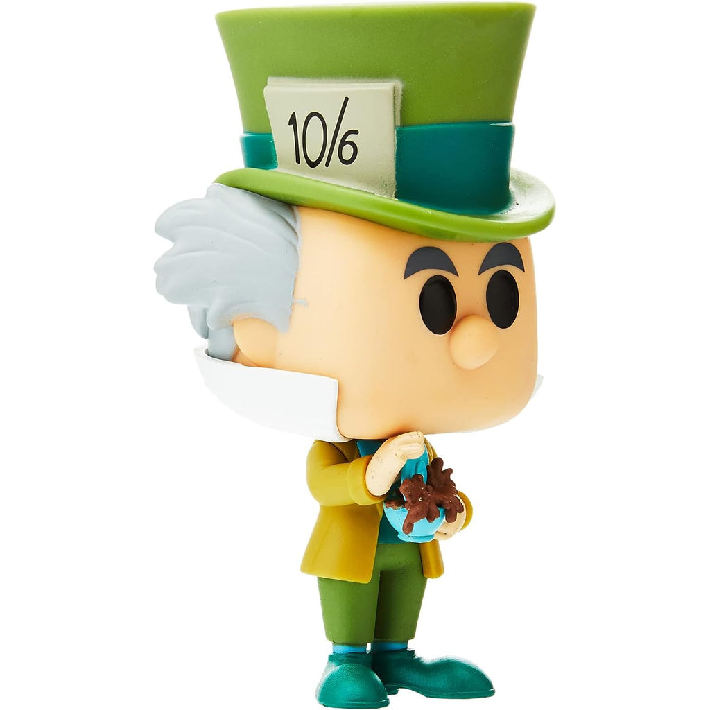 Funko POP! vinyl figure of the Mad Hatter from Disney's Alice in Wonderland celebrating the film's 70th anniversary. The stylized figure depicts the Mad Hatter in his iconic top hat, mismatched clothes, and with a wide grin. Stands approximately 3.75 inches tall and comes displayed in a window box.