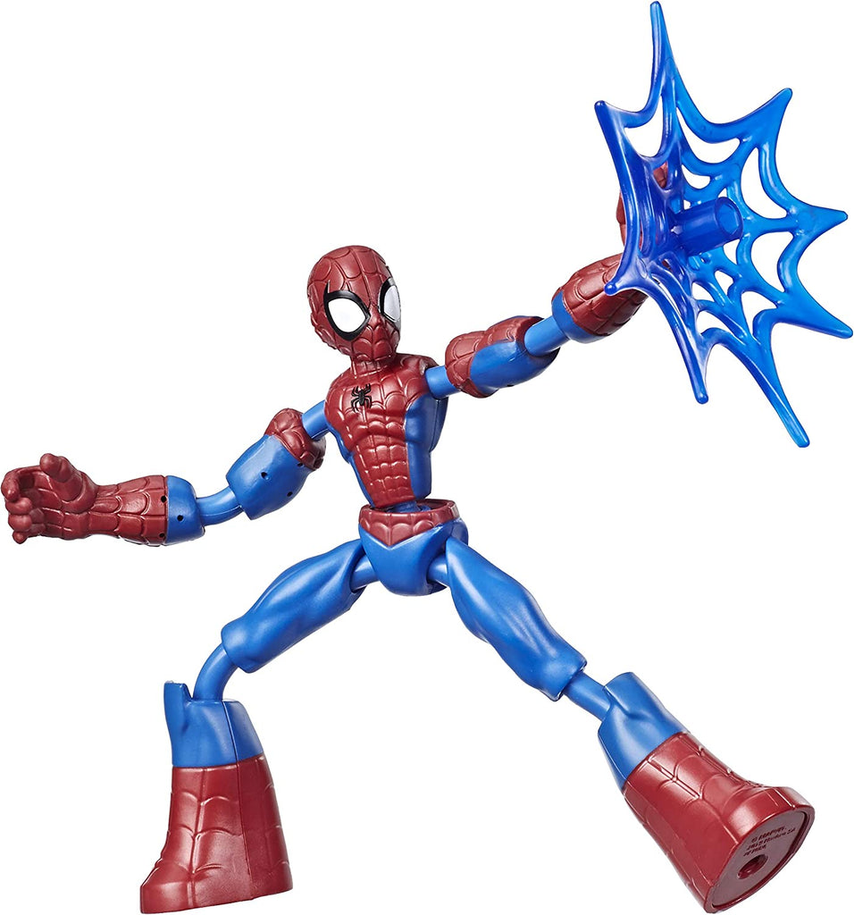 Marvel Bend and Flex Spider-Man action figure. Bendable and poseable Spider-Man figure inspired by Marvel Comics. The 6-inch figure has flexible arms and legs that can be twisted and contorted into dynamic poses. Includes a web accessory to enhance imaginative play and recreate iconic web-slinging action. Ages 4 and up.