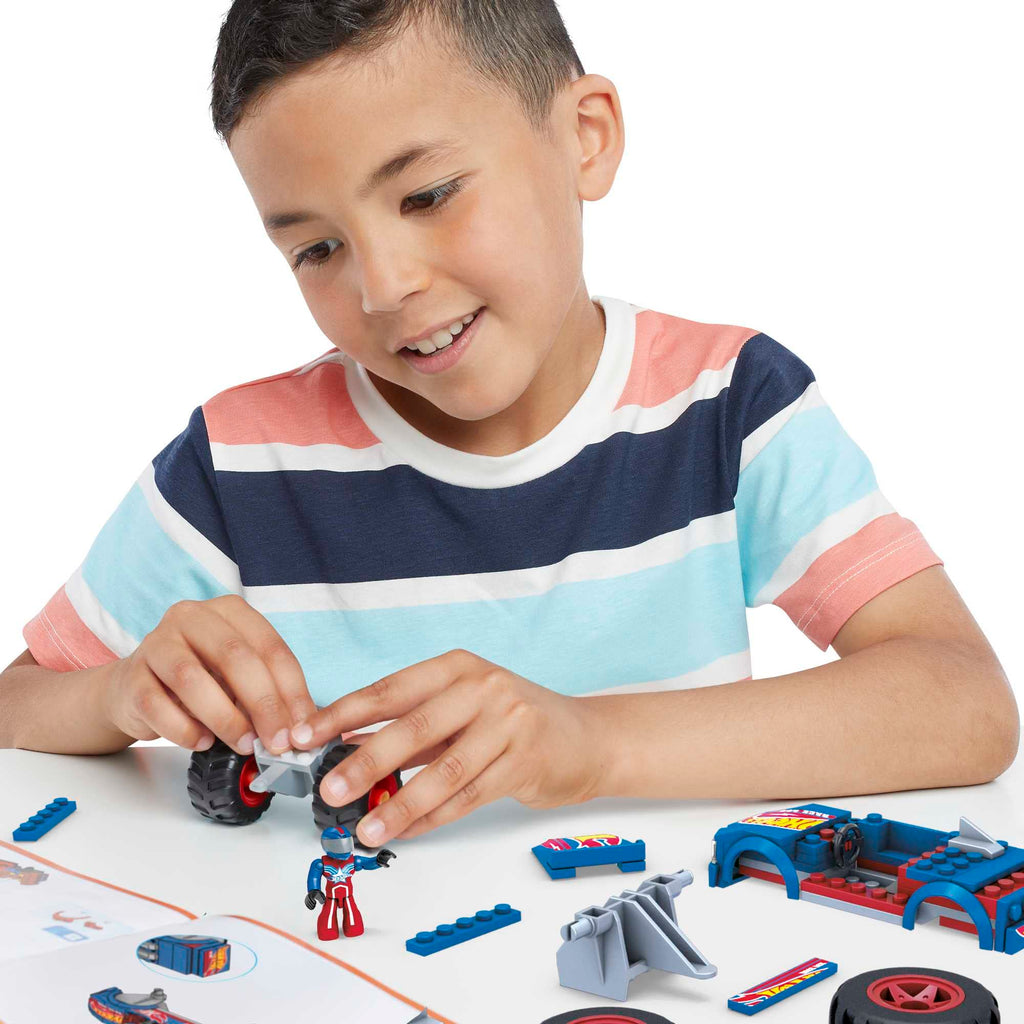 Children playing with the Race Ace monster truck and track, enjoying creative construction and racing adventures."