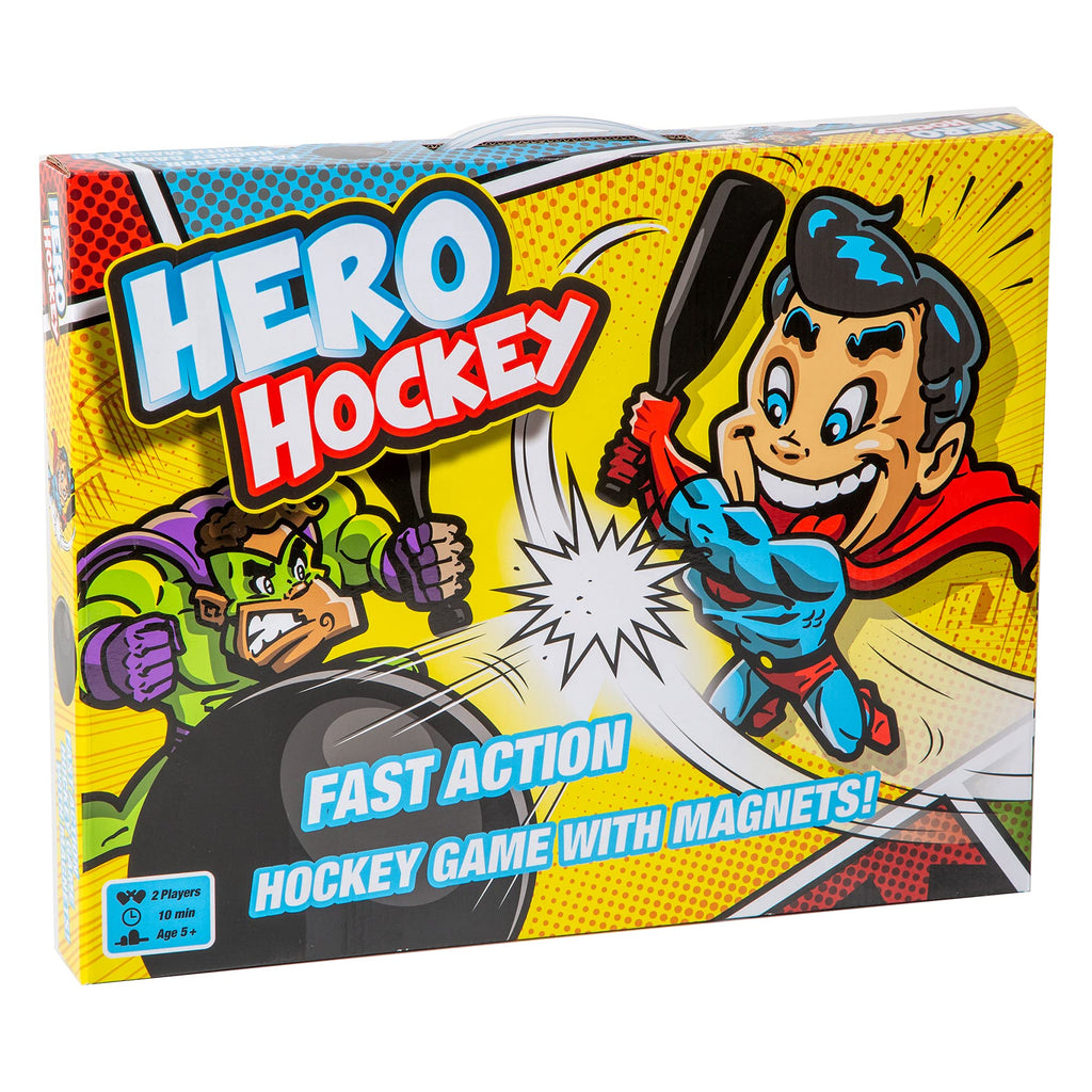  Marektoy Hero Hockey. Fast-paced tabletop hockey game for 2 players ages 5 and up. Use magnets to control your hockey heroes and battle it out to score the most goals (first to 6 wins!). Easy to learn and fun for the whole family. Perfect for quick bursts of competitive fun.